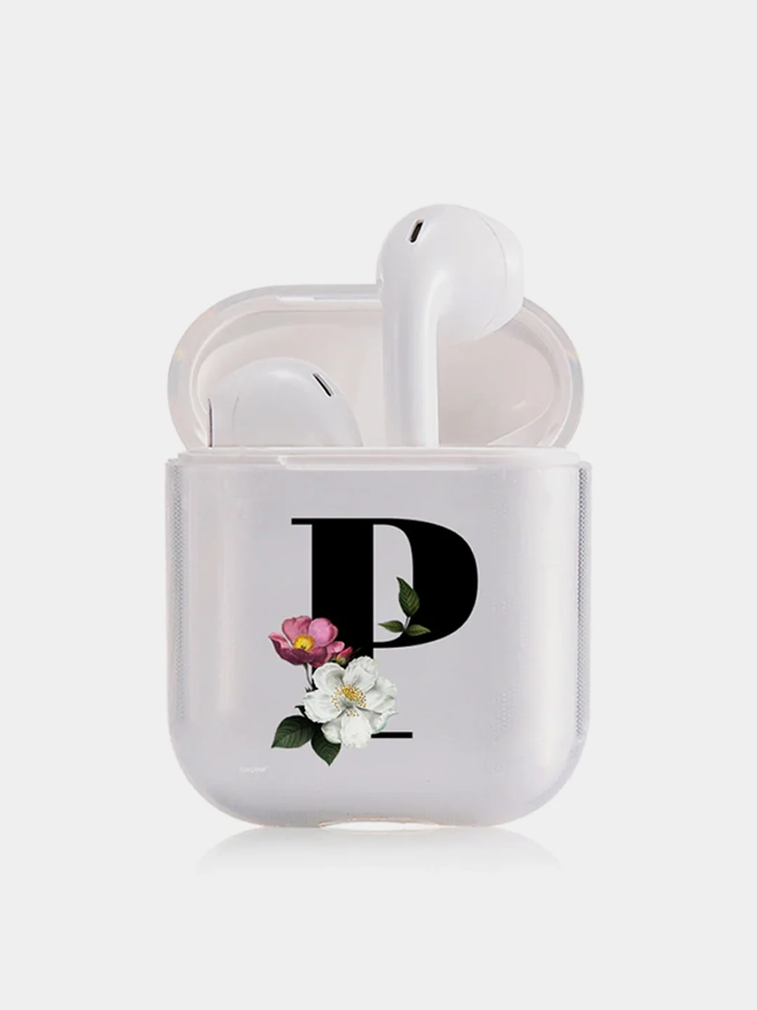 Белый чехол для наушников Apple AirPods 1, 2, 3, Pro, пластиковый прозрачный с буквой