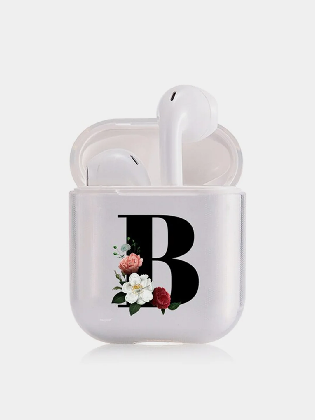 Бежевый меланж чехол для наушников Apple AirPods 1, 2, 3, Pro, пластиковый прозрачный с буквой
