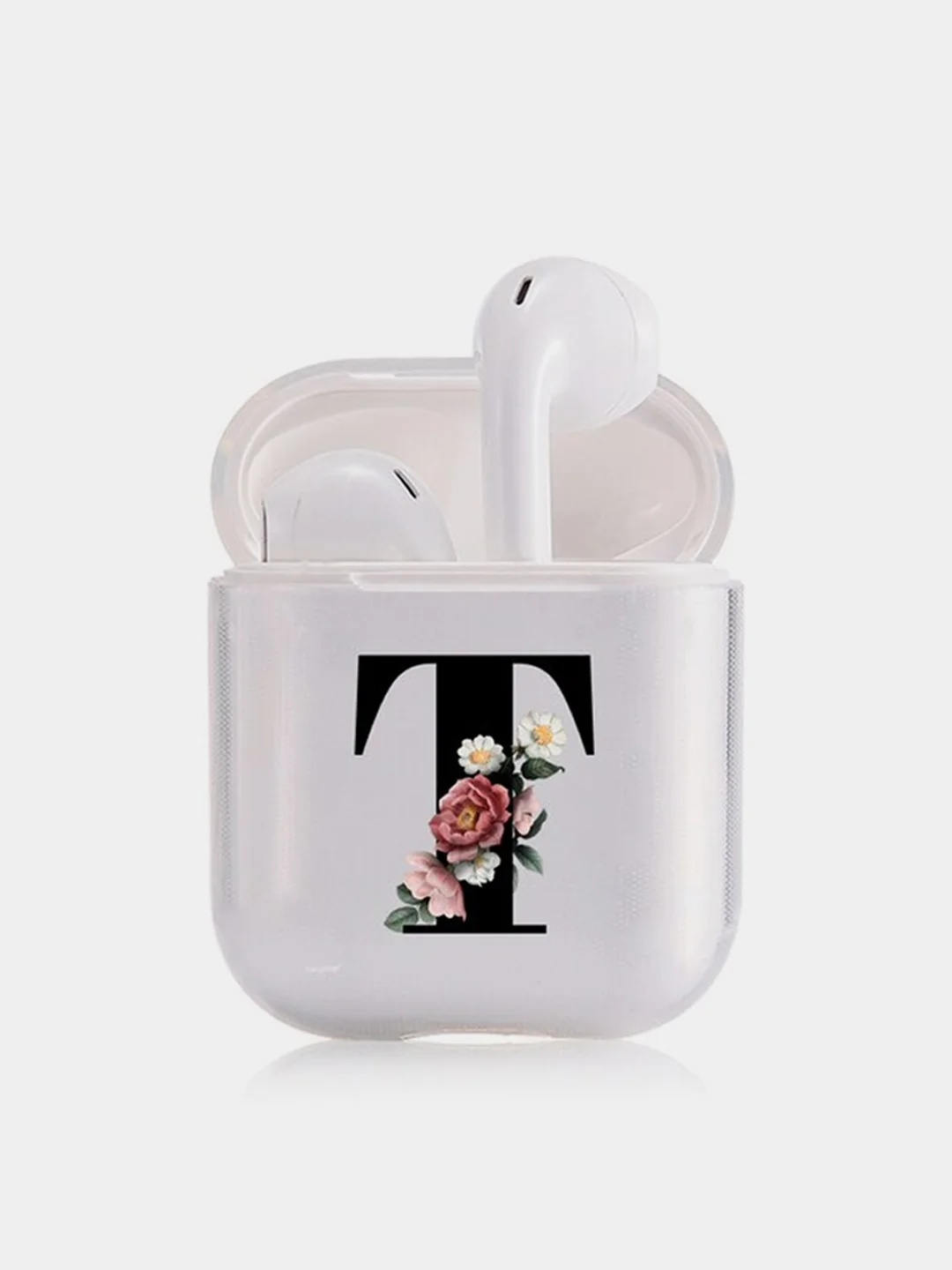 Бордовый чехол для наушников Apple AirPods 1, 2, 3, Pro, пластиковый прозрачный с буквой