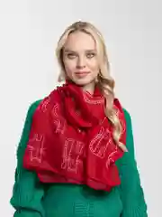 Бордовый шарф женский "Котики"