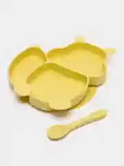 Лимонный тарелка детская, силиконовая, секционная, на присоске и ложка