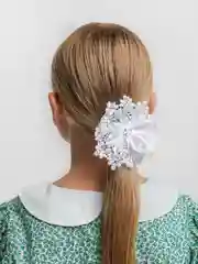 Серебряный белые бантики, на резинке, для волос, школьные