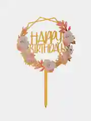 Золотой топпер для украшения торта "Happy birthday", круг
