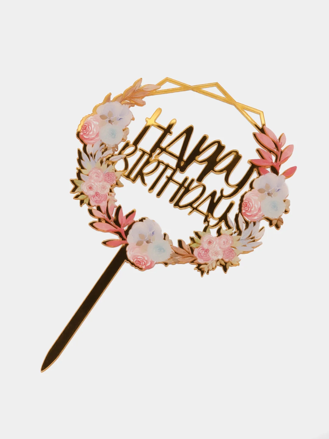 Золотой топпер для украшения торта "Happy birthday", круг