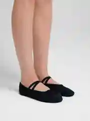 Черный балетки, ткань+кожа
