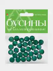 Зеленый бусины круглые, металлизированные
