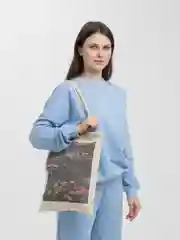 Зелёный хаки сумка-шоппер женская "КРАСОТА", через плечо, хлопковая
