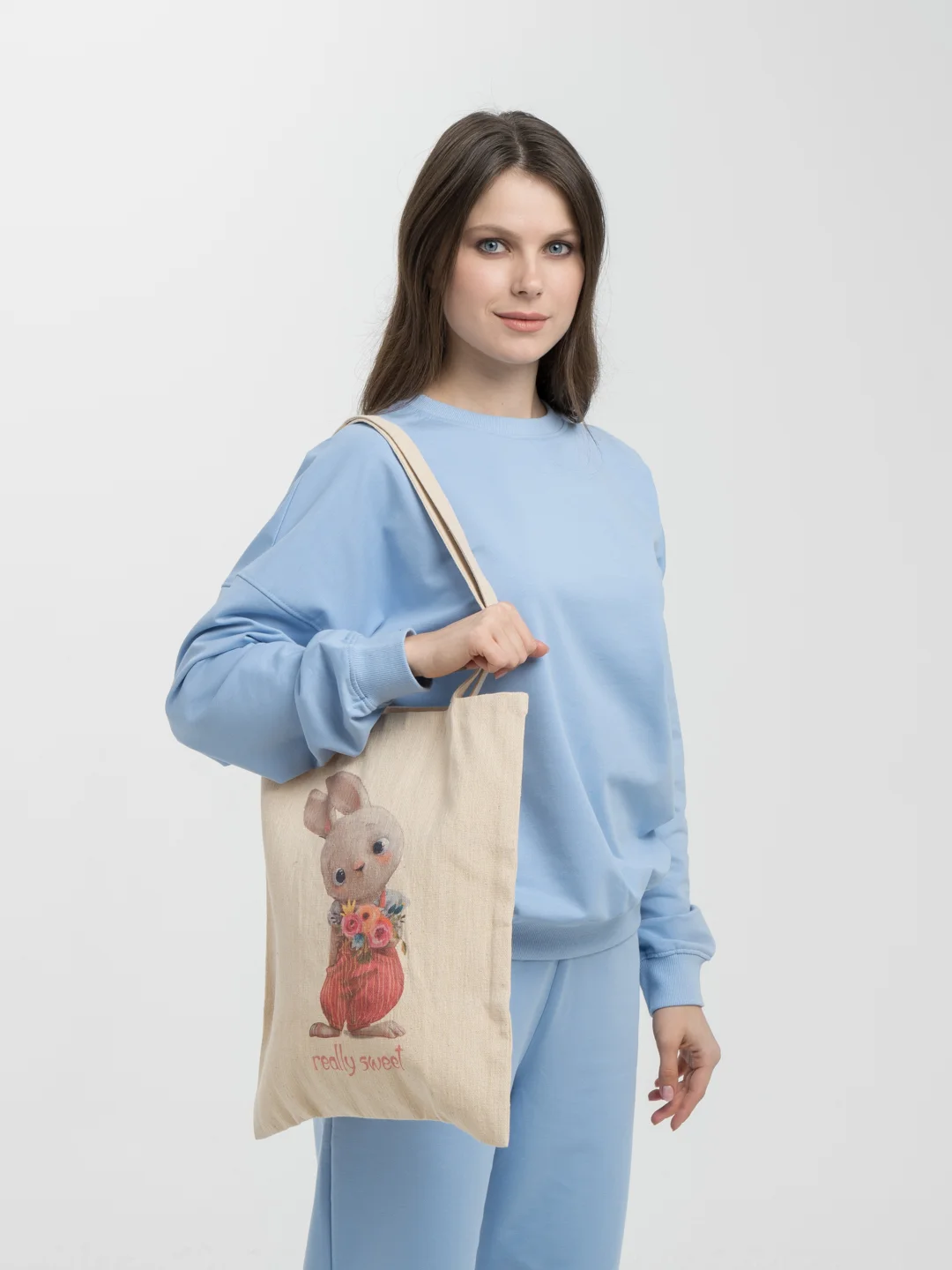 Коралловый сумка женская через плечо, пляжная сумка, шоппер "ЗАЙКИ", хлопковая