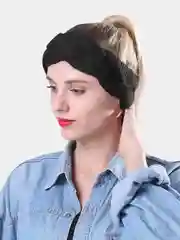 Черный вязаная повязка теплая на голову весенняя