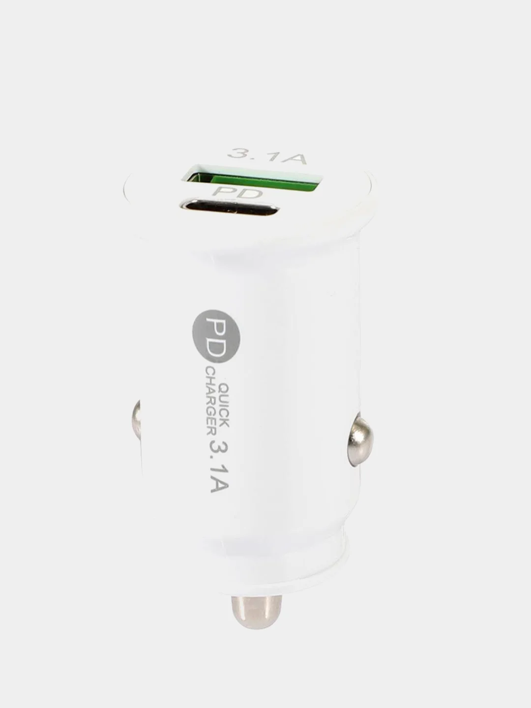 Белый автомобильное зарядное устройство в прикуриватель, Type-c USB 3,1А / зарядник телефона