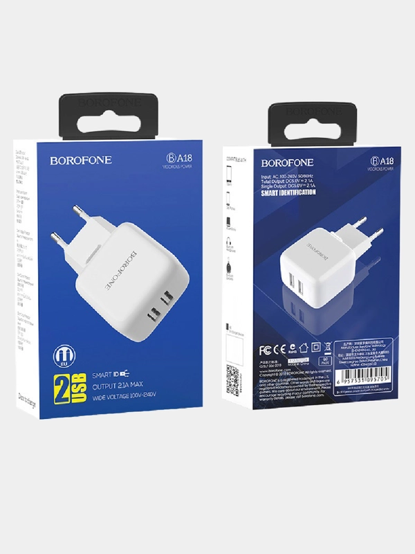 Сетевое зарядное устройство Borofone BA18, 2 USB, 2.1 А