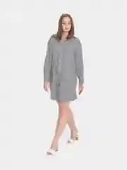Тёмно-серый халат-рубашка женский, на пуговицах, с длинным рукавом