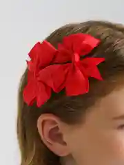 Красный детская заколка, с бантом из репсовой ленты, 2 штуки