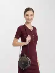 Черный женская сумка, круглая