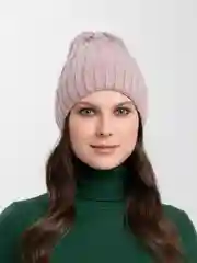 Пудровый шапка вязаная, женская, зимняя