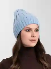 Голубой шапка вязаная, женская, зимняя