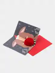 Коричневый новогодняя 3D открытка в красном подарочном конверте, 10,5 х 15,5 см