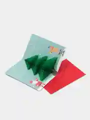 Бирюзовый новогодняя 3D открытка в красном подарочном конверте, 10,5 х 15,5 см