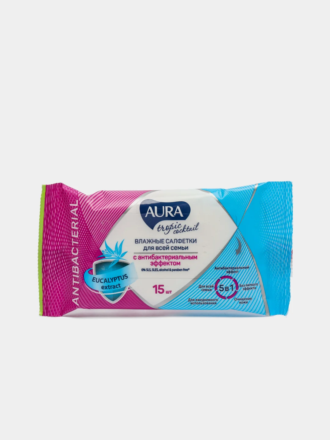 Влажные салфетки Aura c антибактериальным эффектом, 15 шт по 2/3/4/5шт