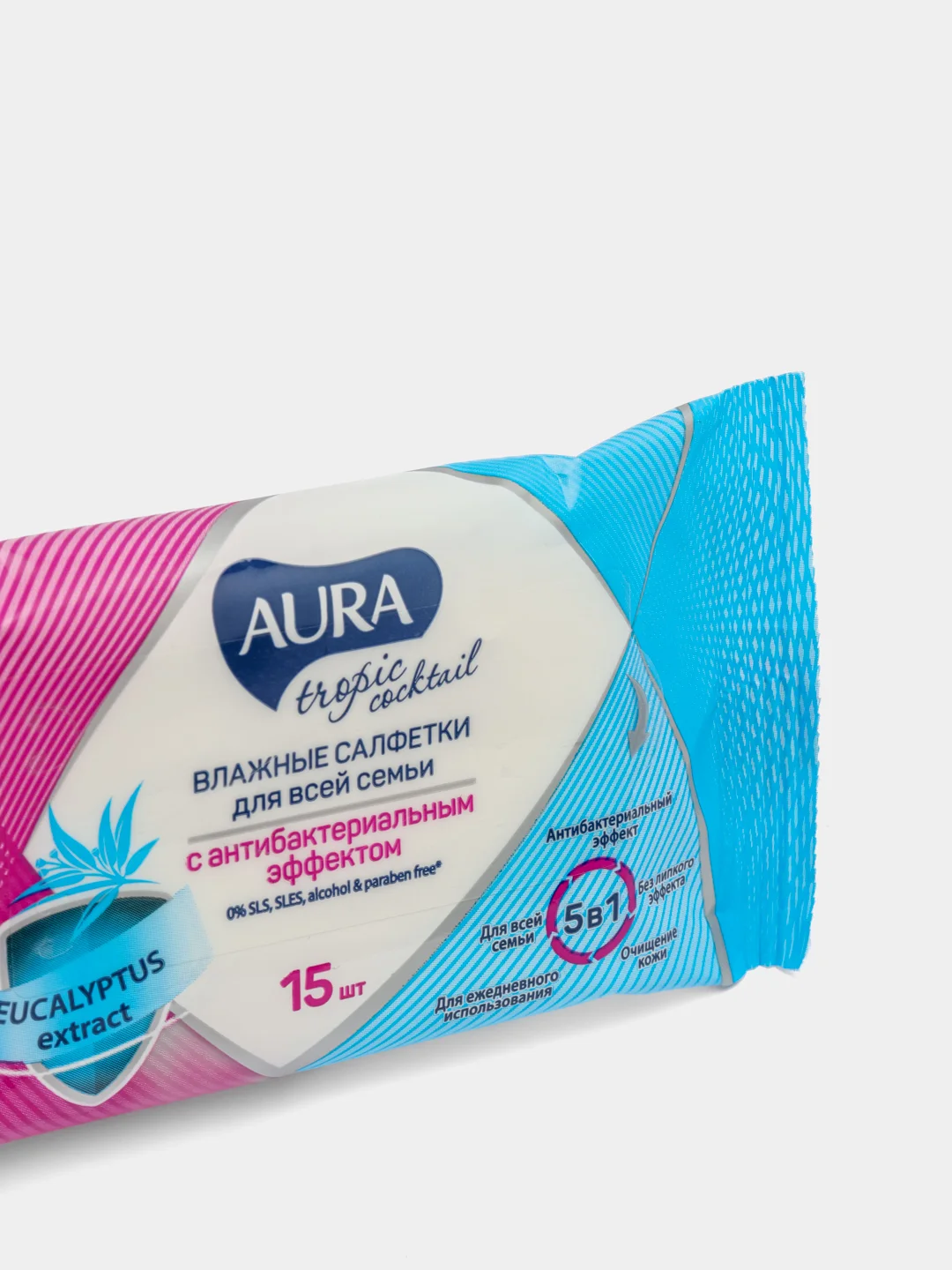 Влажные салфетки Aura c антибактериальным эффектом, 15 шт по 2/3/4/5шт