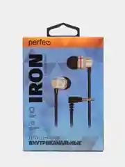 Золотой perfeo IRON наушники внутриканальные, металлические с тканевым проводом