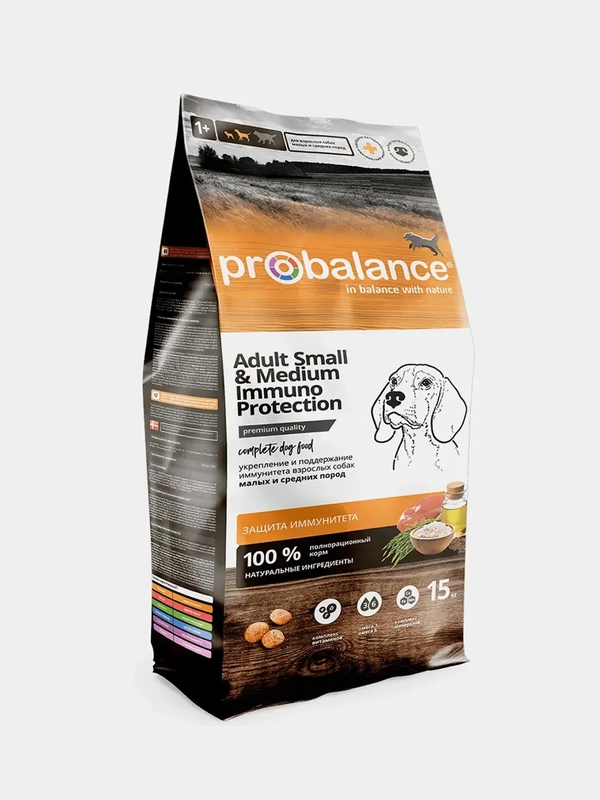 Корм сухой ProBalance "Immuno Adult Small & Medium", для собак малых и средних пород, 15кг