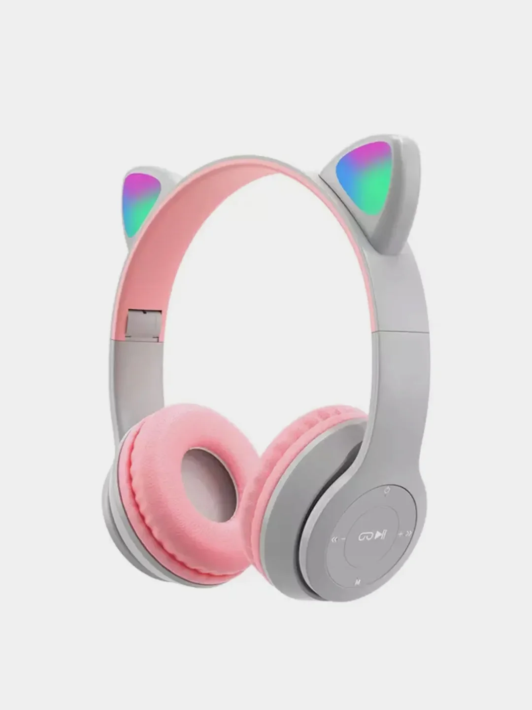 Серый беспроводные детские наушники Cat Ear P47M со светящимися ушками