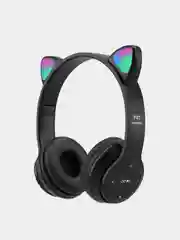 Черный беспроводные детские наушники Cat Ear P47M со светящимися ушками