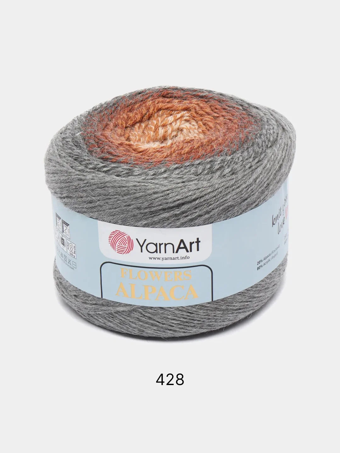 Серый пряжа YarnArt Flowers Alpaca, 80% акрил, 20% альпака, 250 г, 940 м, 1 моток