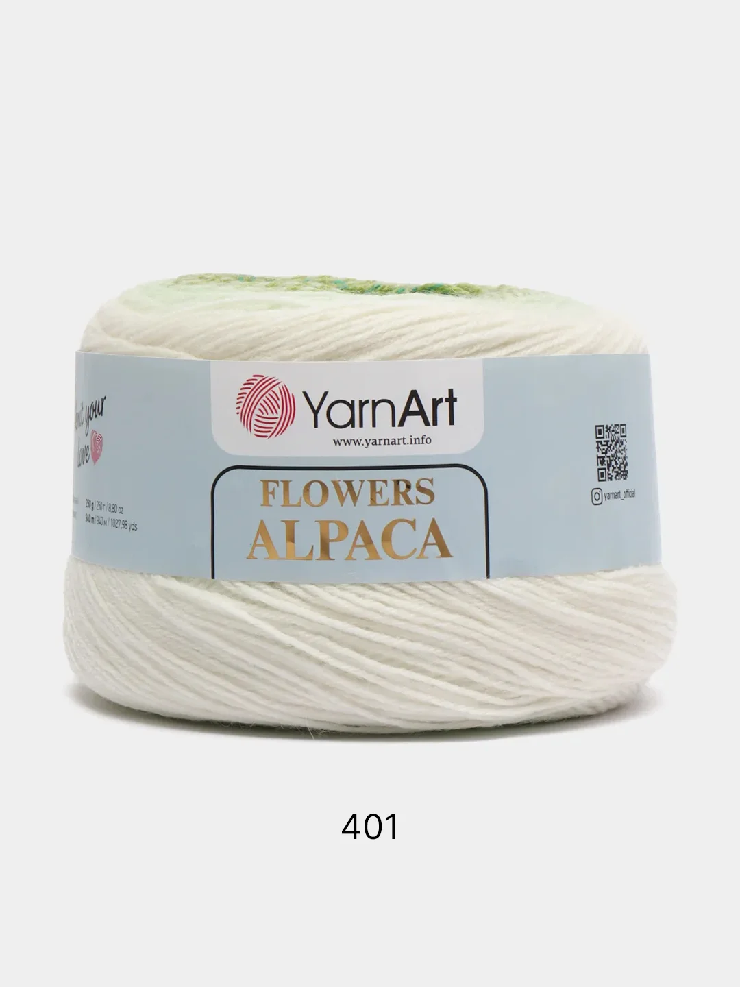 Белый пряжа YarnArt Flowers Alpaca, 80% акрил, 20% альпака, 250 г, 940 м, 1 моток
