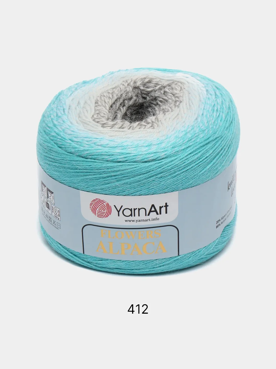 Бирюзовый пряжа YarnArt Flowers Alpaca, 80% акрил, 20% альпака, 250 г, 940 м, 1 моток