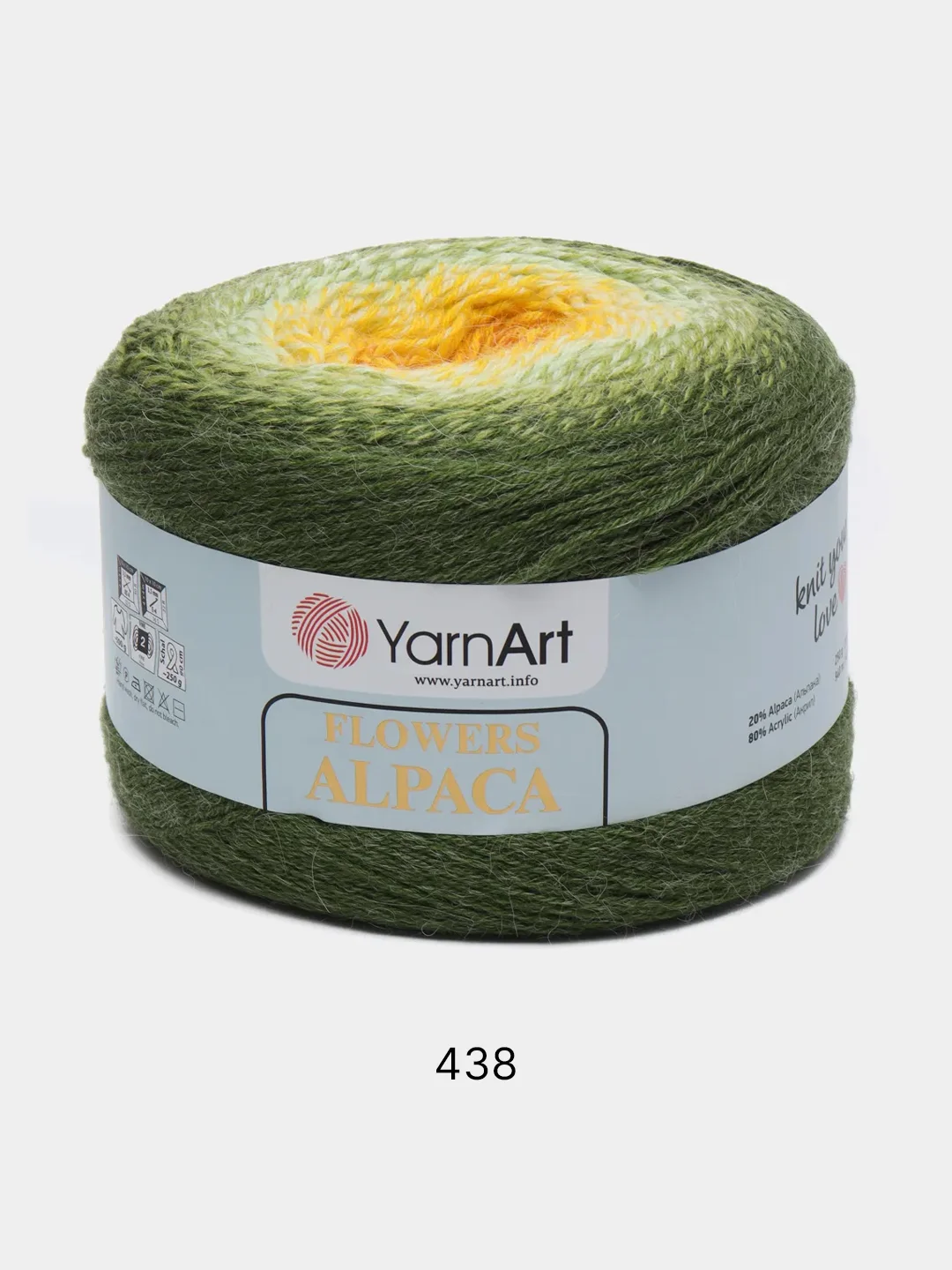 Лесной зеленый пряжа YarnArt Flowers Alpaca, 80% акрил, 20% альпака, 250 г, 940 м, 1 моток