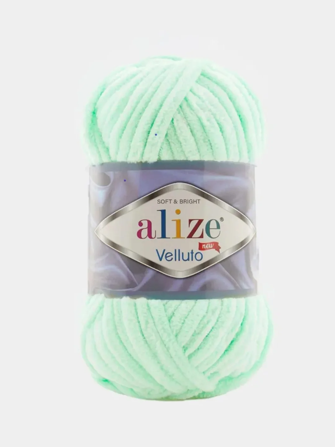 Салатовый пряжа плюшевая Alize Velluto, 100% микрополиэстер, 100г, 68м, плюшевая, велюровая веллюто