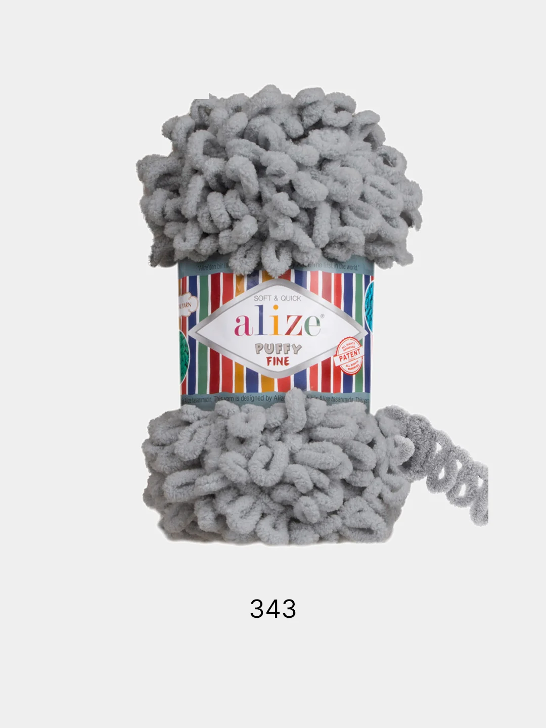 Серый пряжа Alize Puffy Fine 100% Микрополиэстер 100г 14м