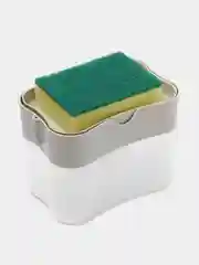 Серый металлик диспенсер-дозатор кухонный, для жидкого мыла и моющих средств, с подставкой для губки