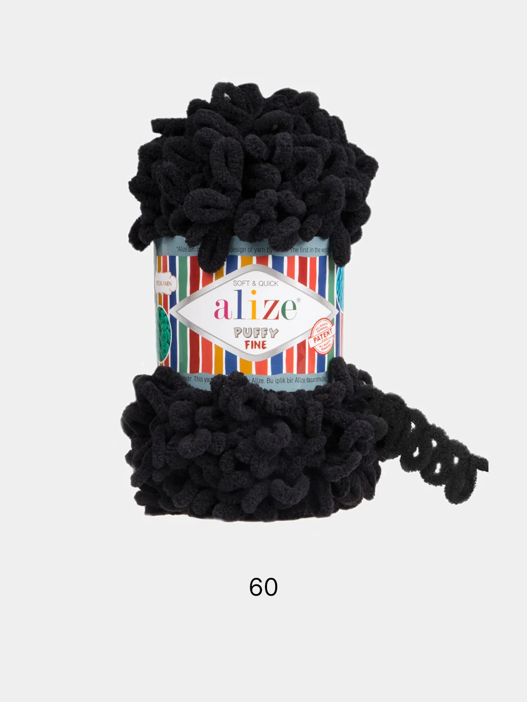 Черный пряжа Alize Puffy Fine 100% Микрополиэстер 100г 14м