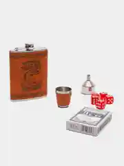 Подарочный набор мужчине 6в1, фляжка рюмка кубики карты шахматы, подарок на Новый Год
