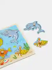 Голубой пазлы-вкладыши деревянные / Рамка вкладыш для малышей Монтессори, 30*22 см