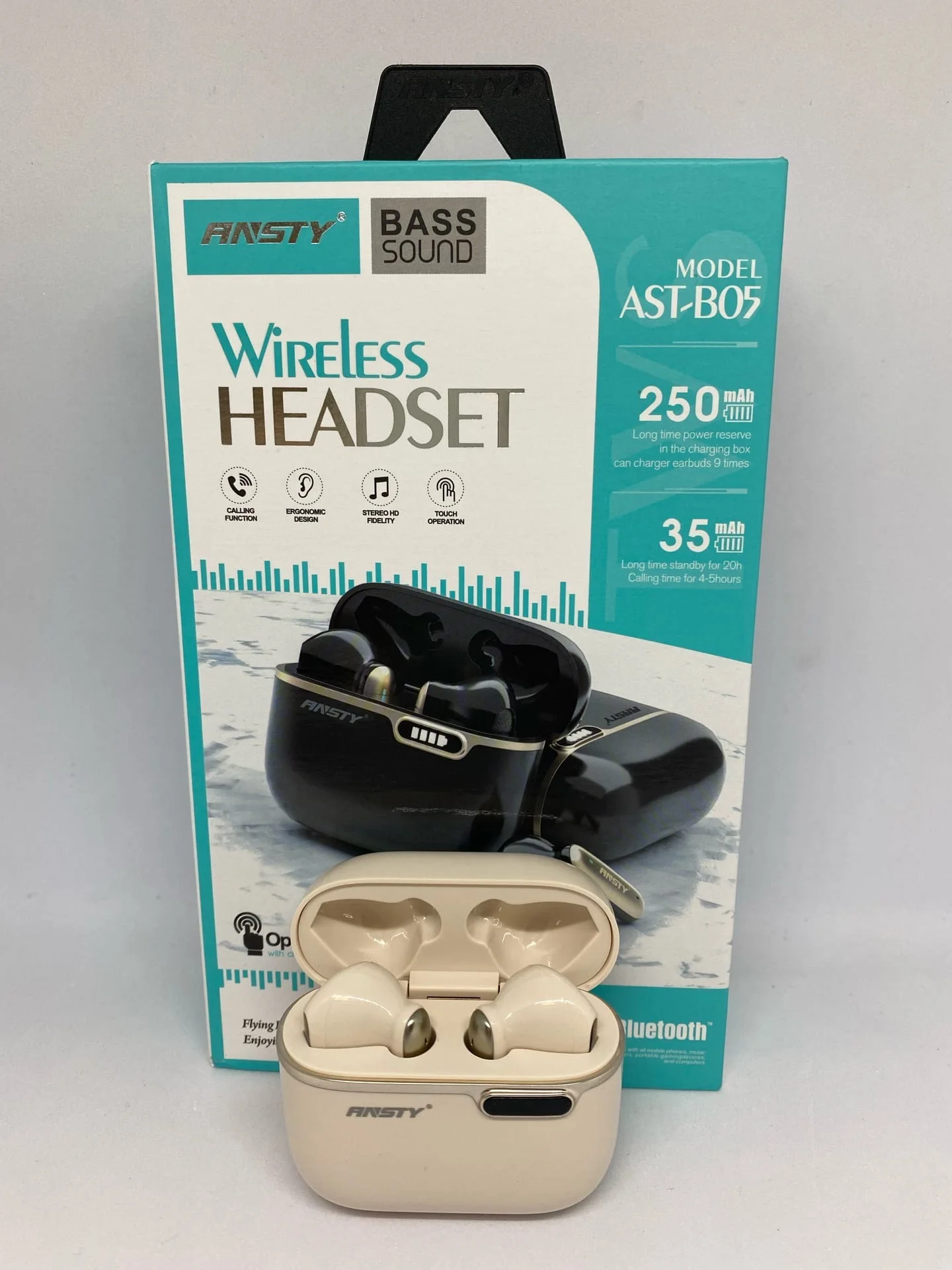 Белый беспроводные наушники Ansty "Wireless Ast B05", 250 Mah