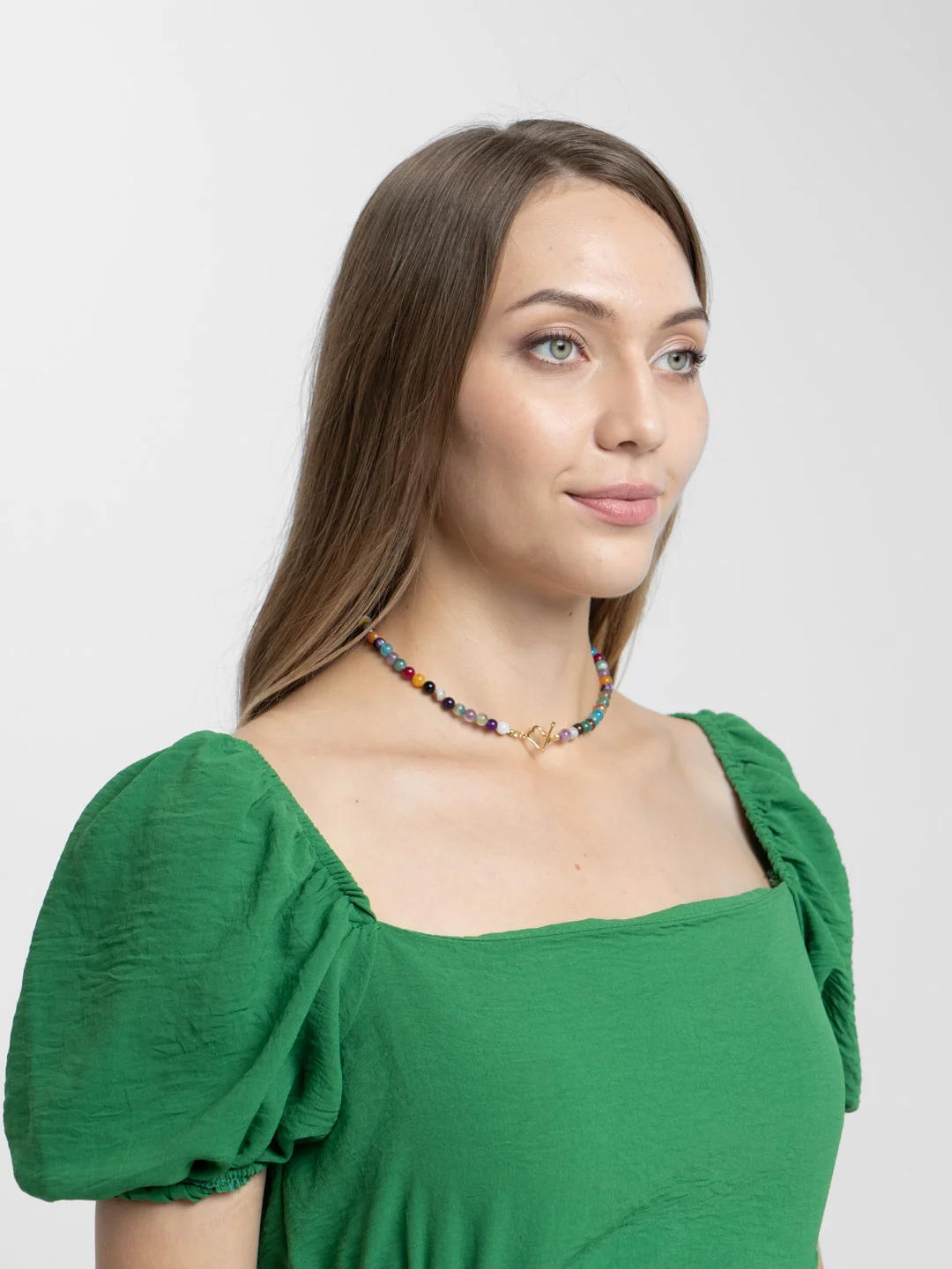 Бордовый бусы Strekoza Collection из агата с застёжкой в форме клевера