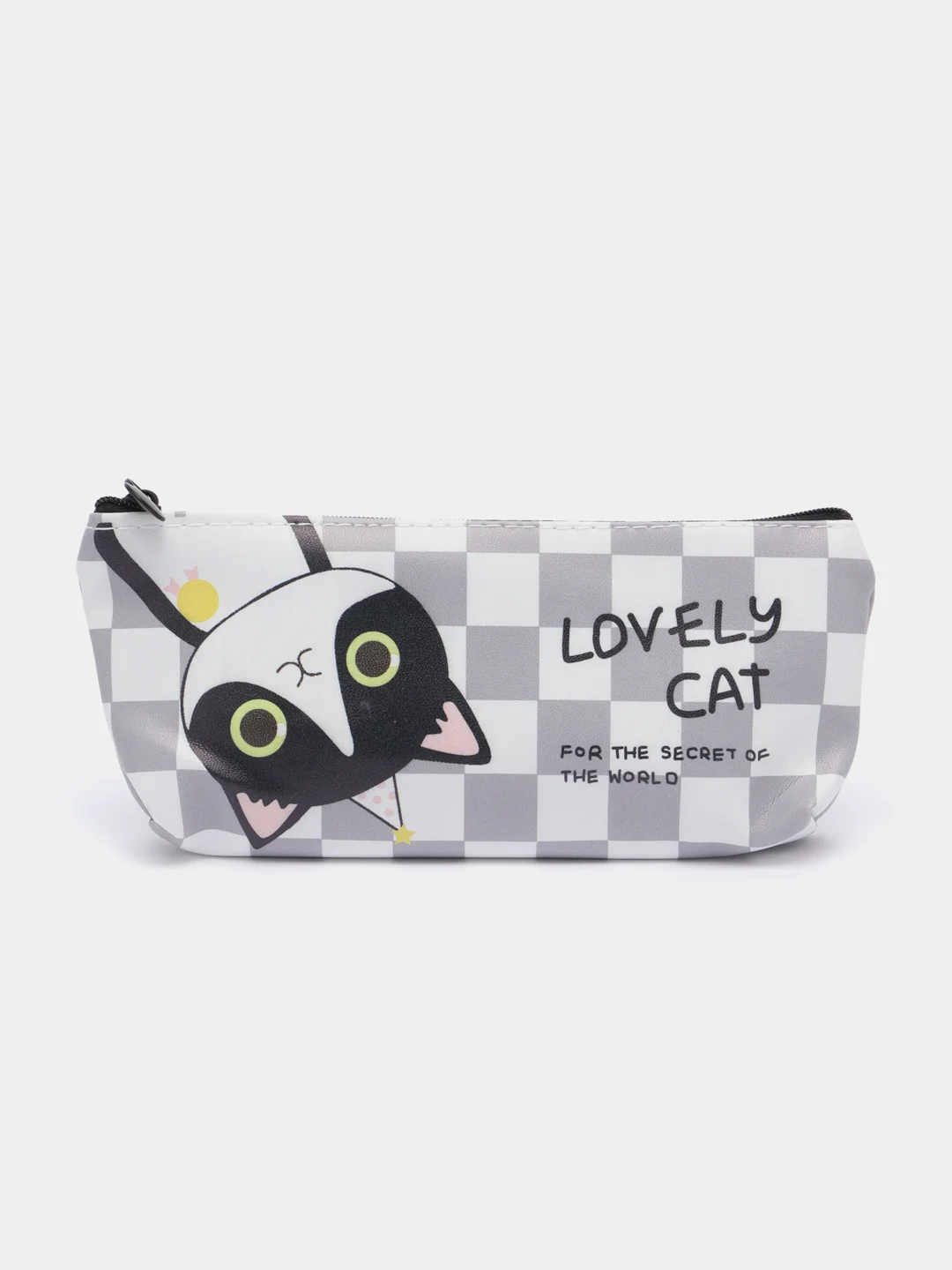 Серый меланж пенал школьный на молнии Lovely Cat