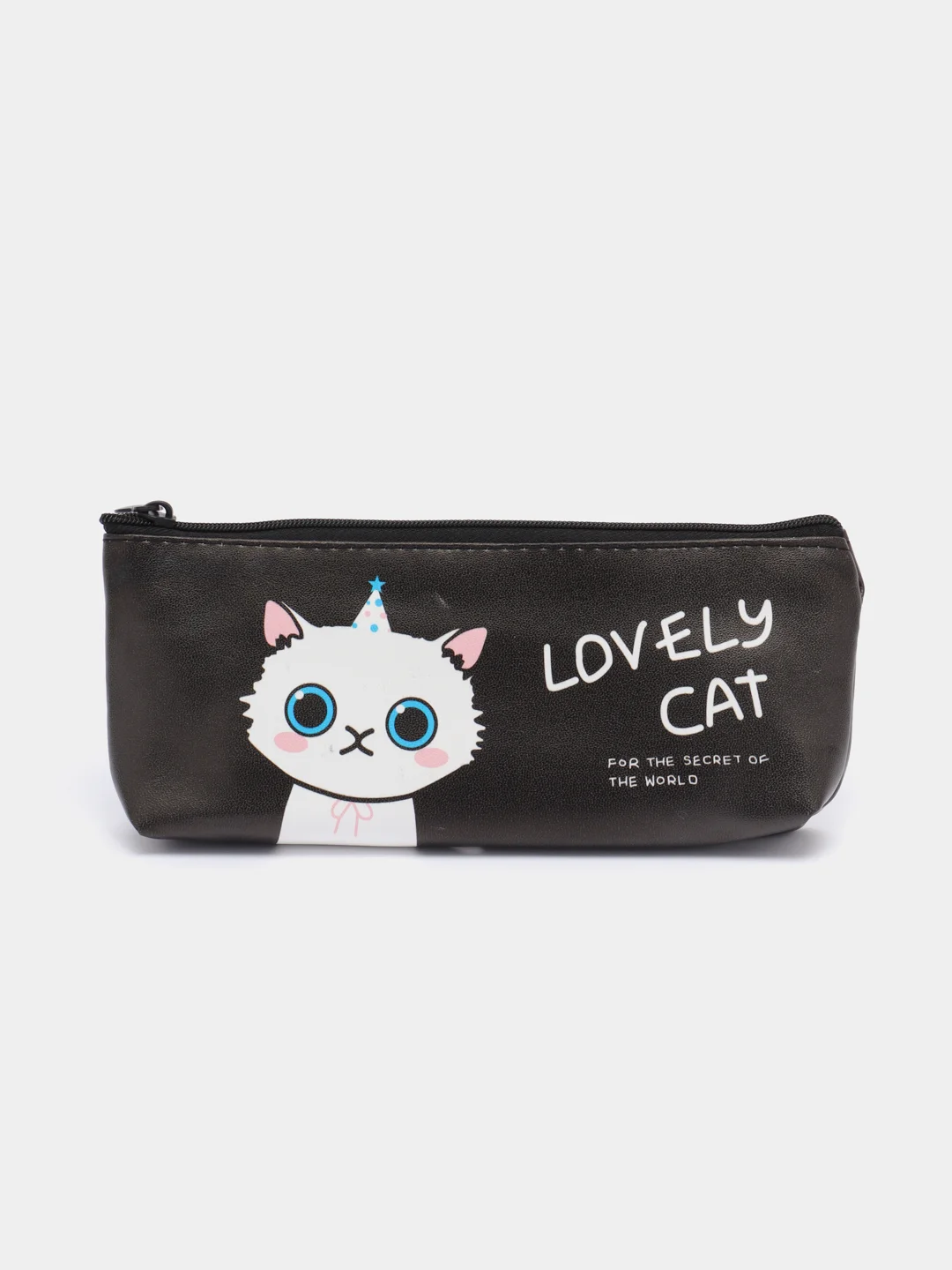 Черный пенал школьный на молнии Lovely Cat