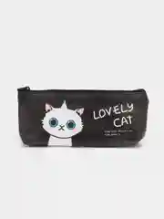 Черный пенал школьный на молнии Lovely Cat