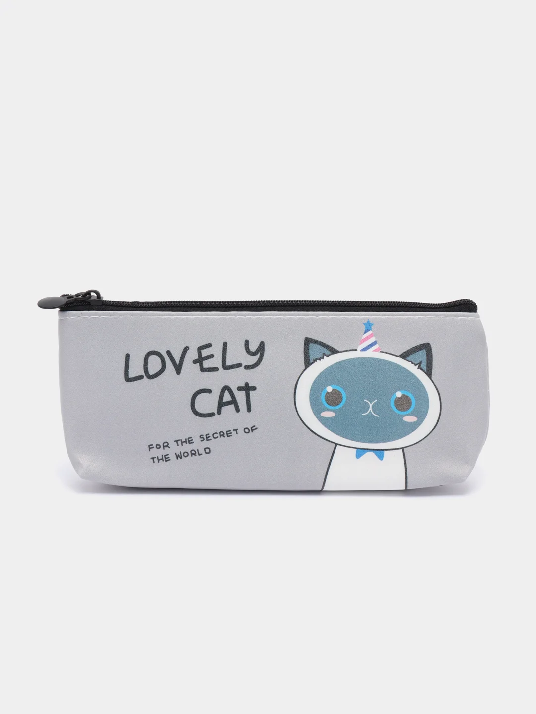 Серый пенал школьный на молнии Lovely Cat