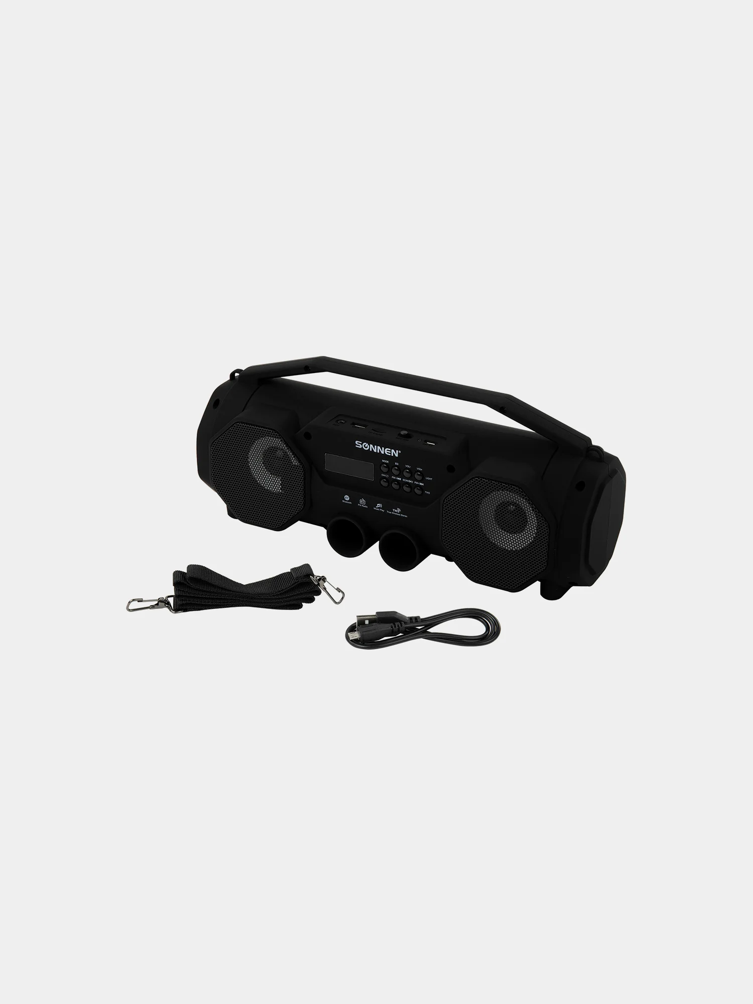 Колонка портативная с подсветкой SONNEN B306, 12 Вт, Bluetooth, FM-тюнер, microSD, черная