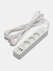 Сетевой фильтр Harper UCH-430, 3 метра, 3 розетки, 2 USB, Type-C, 4000 Вт, белый