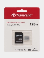 Карта памяти с адаптером Transcend microSD 300S Class 10 (U1 / A1), память 100MB/s