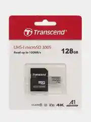 Карта памяти с адаптером Transcend microSD 300S Class 10 (U1 / A1), память 100MB/s