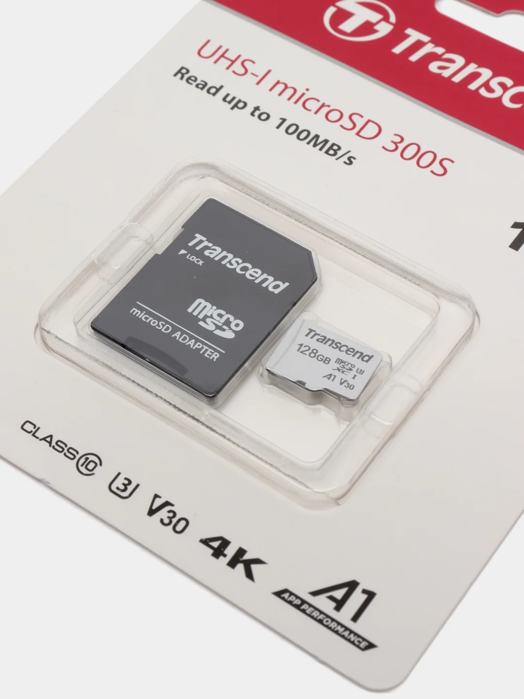 Карта памяти с адаптером Transcend microSD 300S Class 10 (U1 / A1), память 100MB/s