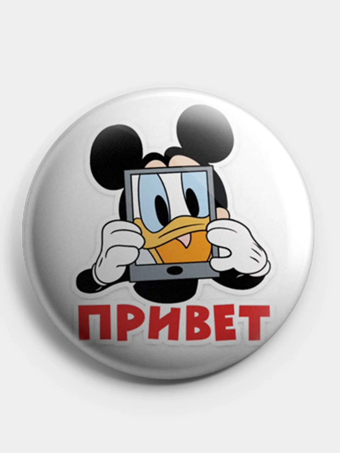 Вишнёвый значок, пин на одежду "Микки Маус", 37 мм., круглый, металлический